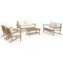 5-piece garden furniture set made of bamboo with cream white cushions by vidaXL, Garden sets - Ref: Foro24-3156475, Price: 65...