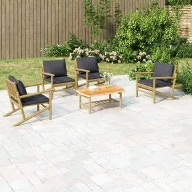 5-teiliges Gartenmöbel-Set aus Bambus mit dunkelgrauen Kissen von vidaXL, Gartensets - Ref: Foro24-3156476, Preis: 544,50 €, ...