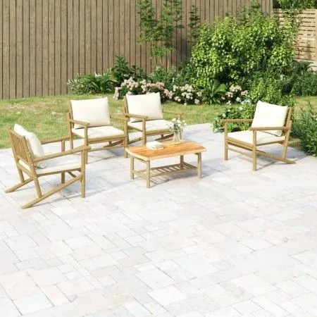 5-teiliges Gartenmöbel-Set aus Bambus und cremeweißen Kissen von vidaXL, Gartensets - Ref: Foro24-3156477, Preis: 544,58 €, R...