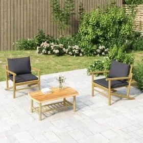 3-teiliges Gartenmöbel-Set aus Bambus mit dunkelgrauen Kissen von vidaXL, Gartensets - Ref: Foro24-3156478, Preis: 311,35 €, ...