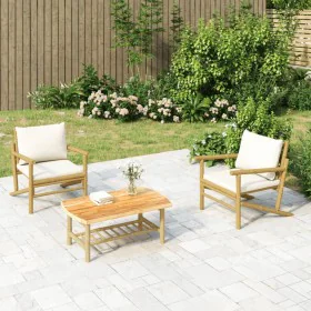 Garden furniture set 3 pieces bamboo and cream white cushions by vidaXL, Garden sets - Ref: Foro24-3156479, Price: 318,07 €, ...