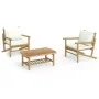 Set de muebles de jardín 3 piezas bambú y cojines blanco crema de vidaXL, Conjuntos de jardín - Ref: Foro24-3156479, Precio: ...
