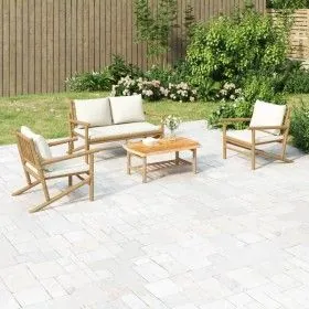 Garden furniture set 4 pieces bamboo and cream white cushions by vidaXL, Garden sets - Ref: Foro24-3156471, Price: 482,55 €, ...