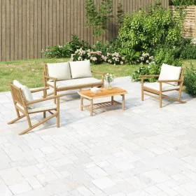Gartenmöbel-Set 4-teilig aus Bambus und cremeweißen Kissen von vidaXL, Gartensets - Ref: Foro24-3156471, Preis: 482,55 €, Rab...