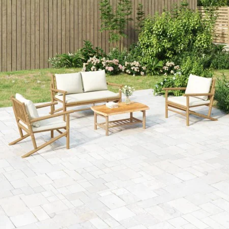 Garden furniture set 4 pieces bamboo and cream white cushions by vidaXL, Garden sets - Ref: Foro24-3156471, Price: 482,55 €, ...