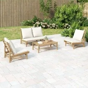 Garden furniture set 4 pieces bamboo and cream white cushions by vidaXL, Garden sets - Ref: Foro24-3156481, Price: 517,06 €, ...