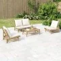 Set de muebles de jardín 4 piezas bambú y cojines blanco crema de vidaXL, Conjuntos de jardín - Ref: Foro24-3156481, Precio: ...