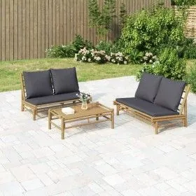 3-teiliges Gartenmöbel-Set aus Bambus mit dunkelgrauen Kissen von vidaXL, Gartensets - Ref: Foro24-3156482, Preis: 410,11 €, ...