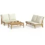 Set de muebles de jardín 3 piezas bambú y cojines blanco crema de vidaXL, Conjuntos de jardín - Ref: Foro24-3156483, Precio: ...