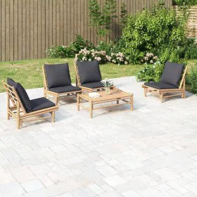 5-teiliges Gartenmöbel-Set aus Bambus mit dunkelgrauen Kissen von vidaXL, Gartensets - Ref: Foro24-3156486, Preis: 482,26 €, ...