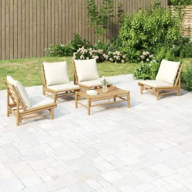 5-teiliges Gartenmöbel-Set aus Bambus mit cremeweißen Kissen von vidaXL, Gartensets - Ref: Foro24-3156487, Preis: 529,22 €, R...