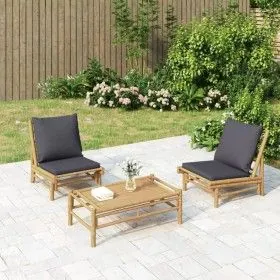 3-teiliges Gartenmöbel-Set aus Bambus mit dunkelgrauen Kissen von vidaXL, Gartensets - Ref: Foro24-3156488, Preis: 283,06 €, ...