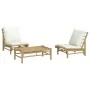Set de muebles de jardín 3 piezas bambú y cojines blanco crema de vidaXL, Conjuntos de jardín - Ref: Foro24-3156489, Precio: ...