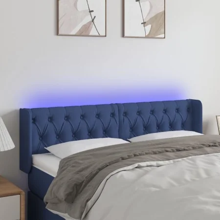 Blue fabric headboard with LED 163x16x78/88 cm by vidaXL, Headboards and footboards - Ref: Foro24-3123584, Price: 85,61 €, Di...