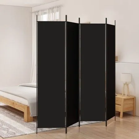Biombo divisor de 4 paneles de tela negro 200x200 cm de vidaXL, Divisores de ambientes - Ref: Foro24-350185, Precio: 36,14 €,...