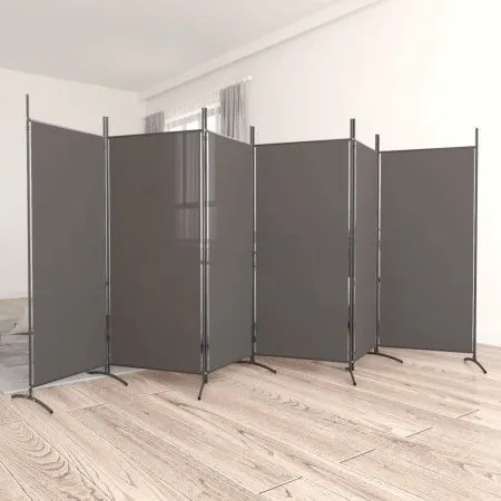Biombo divisor de 6 paneles de tela gris antracita 520x180 cm de vidaXL, Divisores de ambientes - Ref: Foro24-350272, Precio:...