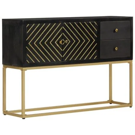 Solid black and gold mango wood sideboard 110x30x75 cm by vidaXL, Sideboards - Ref: Foro24-353912, Price: 232,30 €, Discount: %
