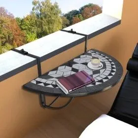 Black and White Mosaic Hanging Balcony Table by vidaXL, Garden tables - Ref: Foro24-41125, Price: 78,25 €, Discount: %