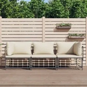 Garden furniture set 3 pieces anthracite PE rattan cushions by vidaXL, Outdoor sofas - Ref: Foro24-3186694, Price: 252,88 €, ...