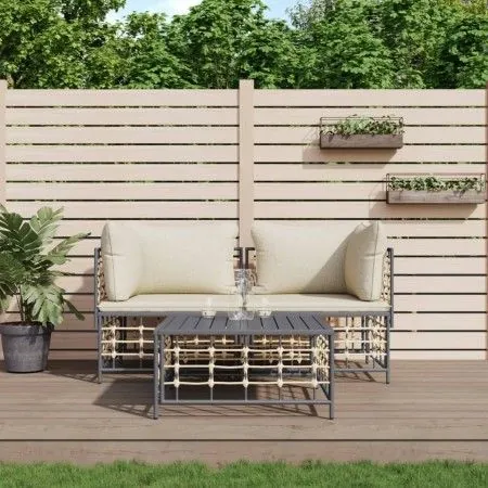 Gartenmöbel-Set 3-teilig anthrazitfarbene PE-Rattankissen von vidaXL, Outdoor-Sofas - Ref: Foro24-3186692, Preis: 241,50 €, R...