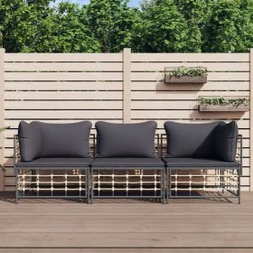 Gartenmöbel-Set 3-teilig anthrazitfarbene PE-Rattankissen von vidaXL, Outdoor-Sofas - Ref: Foro24-3186695, Preis: 250,86 €, R...