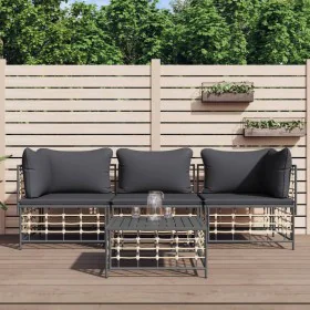 Garden furniture set 4 pieces and anthracite PE rattan cushions by vidaXL, Outdoor sofas - Ref: Foro24-3186697, Price: 317,67...
