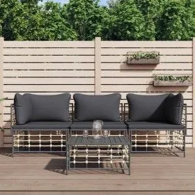 Gartenmöbel-Set 4-teilig und anthrazitfarbene PE-Rattan-Kissen von vidaXL, Outdoor-Sofas - Ref: Foro24-3186697, Preis: 317,67...