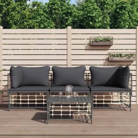 Gartenmöbel-Set 4-teilig und anthrazitfarbene PE-Rattan-Kissen von vidaXL, Outdoor-Sofas - Ref: Foro24-3186697, Preis: 317,67...