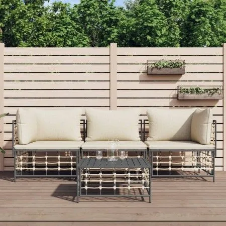 Gartenmöbel-Set 4-teilig und anthrazitfarbene PE-Rattan-Kissen von vidaXL, Outdoor-Sofas - Ref: Foro24-3186696, Preis: 319,97...