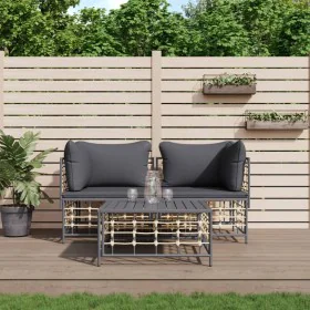 Gartenmöbel-Set 3-teilig mit Kissen Anthrazit PE-Rattan von vidaXL, Outdoor-Sofas - Ref: Foro24-3186693, Preis: 239,29 €, Rab...