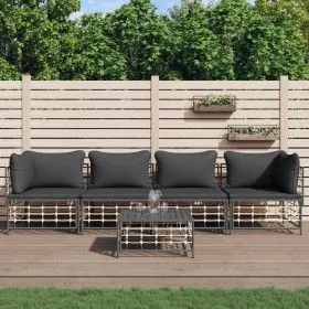 5-piece garden furniture set and anthracite PE rattan cushions by vidaXL, Outdoor sofas - Ref: Foro24-3186701, Price: 395,60 ...