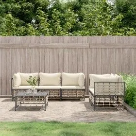Gartenmöbel-Set 6-teilig und anthrazitfarbene PE-Rattan-Kissen von vidaXL, Outdoor-Sofas - Ref: Foro24-3186704, Preis: 503,18...