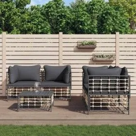 5-teiliges Gartenmöbel-Set und anthrazitfarbene PE-Rattan-Kissen von vidaXL, Outdoor-Sofas - Ref: Foro24-3186703, Preis: 420,...
