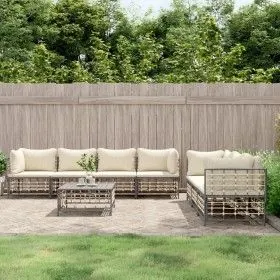 Gartenmöbel-Set 8-teilig und anthrazitfarbene PE-Rattan-Kissen von vidaXL, Outdoor-Sofas - Ref: Foro24-3186706, Preis: 660,20...