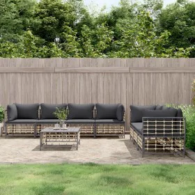 Gartenmöbel-Set 8-teilig und anthrazitfarbene PE-Rattan-Kissen von vidaXL, Outdoor-Sofas - Ref: Foro24-3186707, Preis: 655,42...