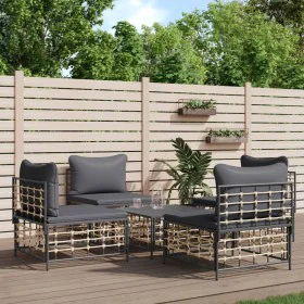 5-teiliges Gartenmöbel-Set und anthrazitfarbene PE-Rattan-Kissen von vidaXL, Outdoor-Sofas - Ref: Foro24-3186711, Preis: 370,...