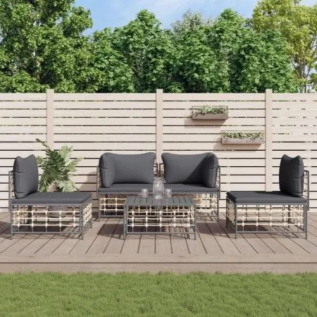 5-teiliges Gartenmöbel-Set und anthrazitfarbene PE-Rattan-Kissen von vidaXL, Outdoor-Sofas - Ref: Foro24-3186715, Preis: 395,...