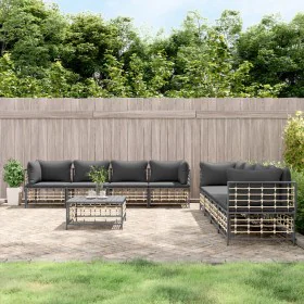 9-piece garden furniture set with anthracite PE rattan cushions by vidaXL, Outdoor sofas - Ref: Foro24-3186709, Price: 773,04...