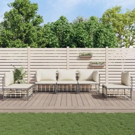 Gartenmöbel-Set 5-teilig und Kissen aus PE-Rattan Anthrazit von vidaXL, Outdoor-Sofas - Ref: Foro24-3186716, Preis: 425,41 €,...