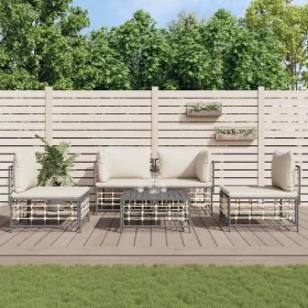 Gartenmöbel-Set 5-teilig und Kissen aus PE-Rattan Anthrazit von vidaXL, Outdoor-Sofas - Ref: Foro24-3186714, Preis: 398,08 €,...