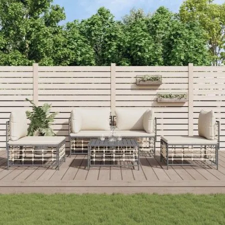 Juego de muebles de jardín 5 pzas y cojines ratán PE antracita de vidaXL, Sofás de exterior - Ref: Foro24-3186714, Precio: 39...