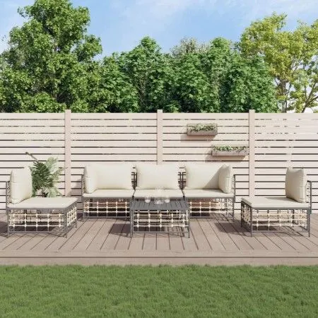 Gartenmöbel-Set 6-teilig und anthrazitfarbene PE-Rattan-Kissen von vidaXL, Outdoor-Sofas - Ref: Foro24-3186718, Preis: 476,56...