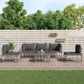 Gartenmöbel-Set 6-teilig und anthrazitfarbene PE-Rattan-Kissen von vidaXL, Outdoor-Sofas - Ref: Foro24-3186719, Preis: 473,97...