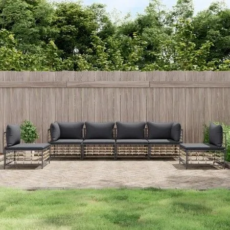 Gartenmöbel-Set 6-teilig und Kissen aus PE-Rattan Anthrazit von vidaXL, Outdoor-Sofas - Ref: Foro24-3186721, Preis: 481,54 €,...