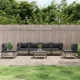 Set muebles de jardín 7 pzas y cojines ratán PE gris antracita de vidaXL, Sofás de exterior - Ref: Foro24-3186723, Precio: 55...