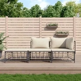 Garden furniture set 3 pieces anthracite PE rattan cushions by vidaXL, Outdoor sofas - Ref: Foro24-3186724, Price: 219,92 €, ...