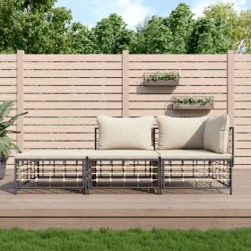Gartenmöbel-Set 3-teilig anthrazitfarbene PE-Rattankissen von vidaXL, Outdoor-Sofas - Ref: Foro24-3186724, Preis: 219,92 €, R...