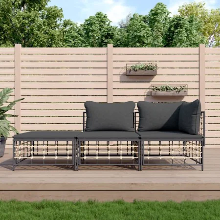 Gartenmöbel-Set 3-teilig anthrazitfarbene PE-Rattankissen von vidaXL, Outdoor-Sofas - Ref: Foro24-3186725, Preis: 219,09 €, R...