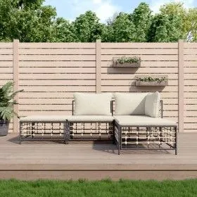 Gartenmöbel-Set 4-teilig und anthrazitfarbene PE-Rattan-Kissen von vidaXL, Outdoor-Sofas - Ref: Foro24-3186726, Preis: 274,95...