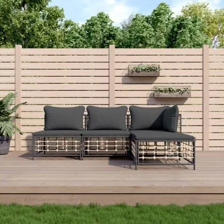 Garden furniture set with anthracite PE rattan cushions 4 pcs by vidaXL, Outdoor sofas - Ref: Foro24-3186731, Price: 293,51 €...